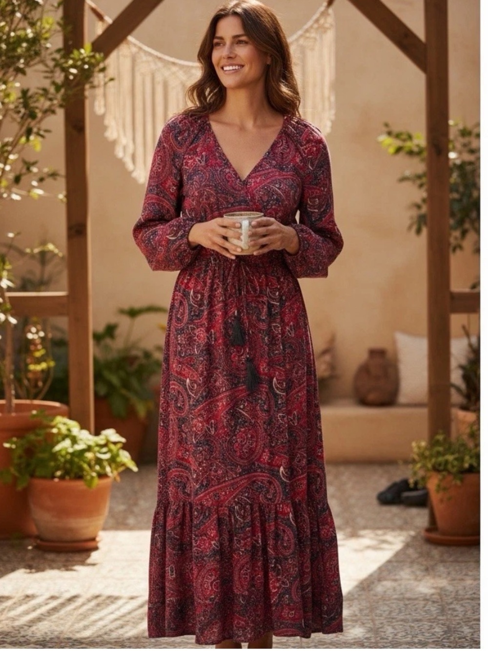 Boemo Paisley Maxi Tiered Dress NWT